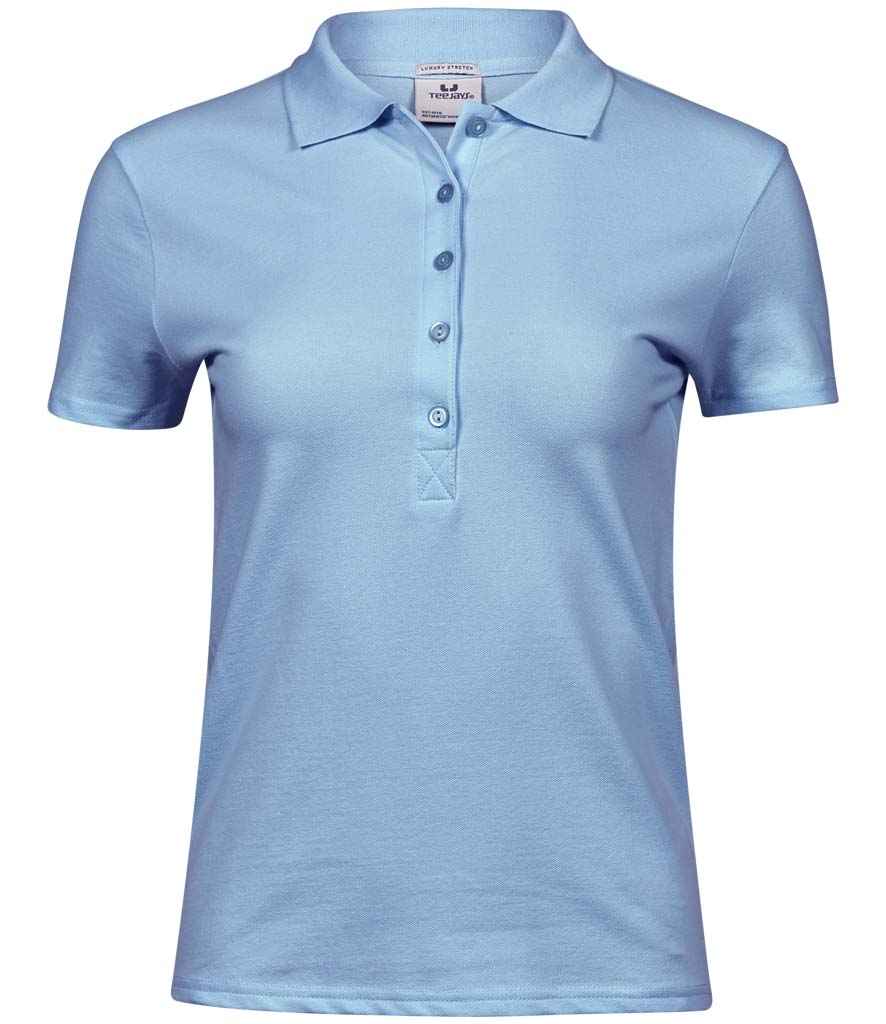 Tee Jays Ladies Luxury Stretch Polo Shirt in Light Blue by Tee Jays — Custom branded clothing by Print Press, featuring premium embroidery produced in our specialist print lab in the UK.