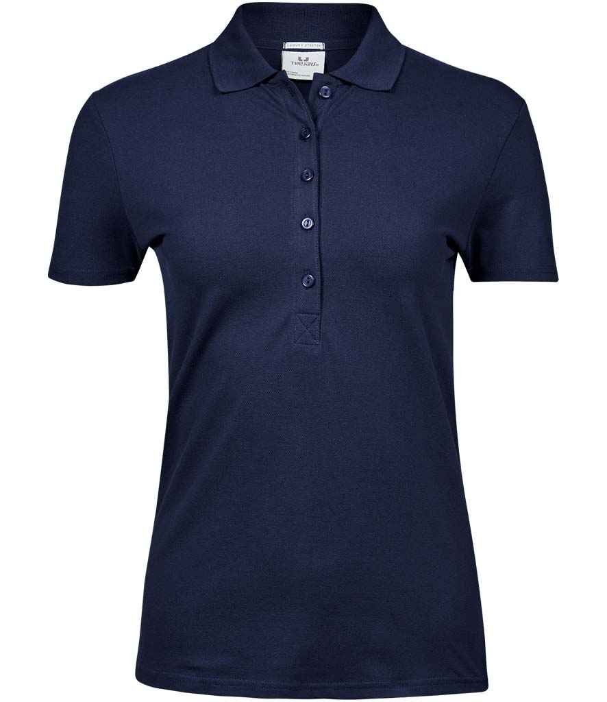 Tee Jays Ladies Luxury Stretch Polo Shirt in Navy by Tee Jays — Custom branded clothing by Print Press, featuring premium embroidery produced in our specialist print lab in the UK.