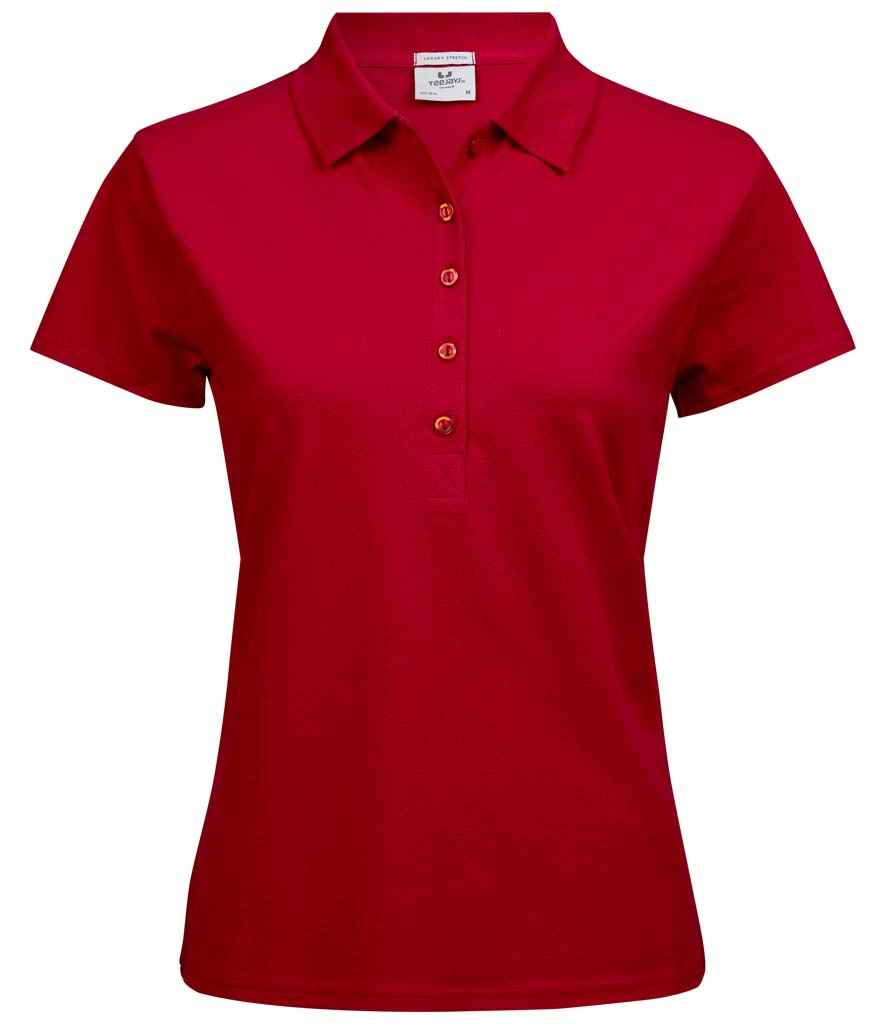 Tee Jays Ladies Luxury Stretch Polo Shirt in Red by Tee Jays — Custom branded clothing by Print Press, featuring premium embroidery produced in our specialist print lab in the UK.