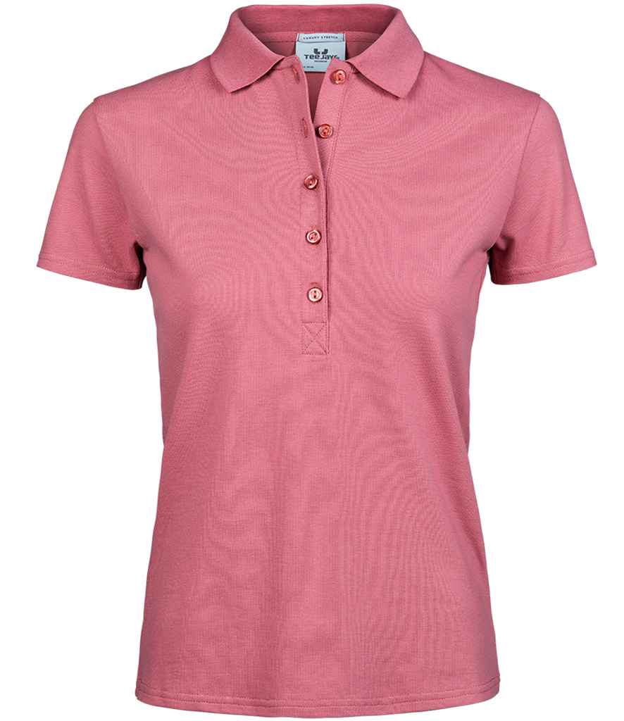 Tee Jays Ladies Luxury Stretch Polo Shirt in Rose by Tee Jays — Custom branded clothing by Print Press, featuring premium embroidery produced in our specialist print lab in the UK.