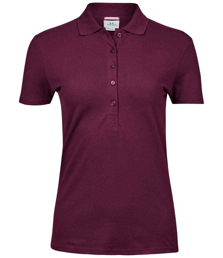 Tee Jays Ladies Luxury Stretch Polo Shirt in Wine by Tee Jays — Custom branded clothing by Print Press, featuring premium embroidery produced in our specialist print lab in the UK.