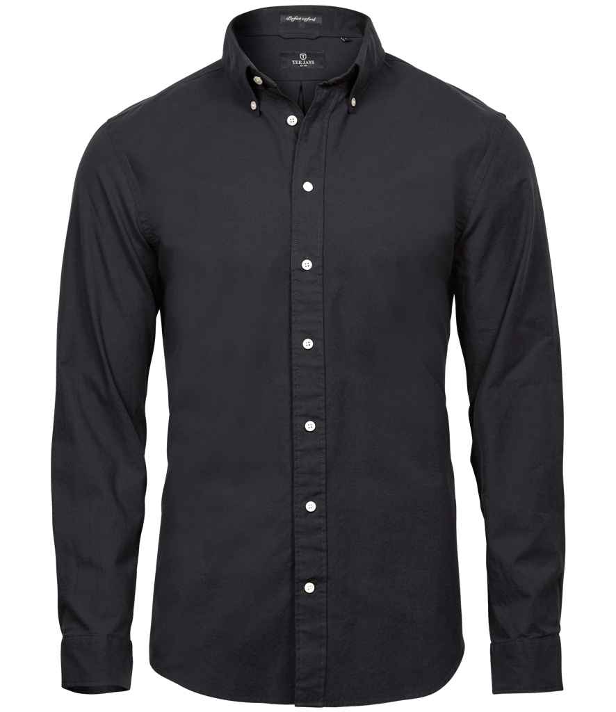 Tee Jays Perfect Long Sleeve Oxford Shirt in Black by Tee Jays — Custom branded clothing by Print Press, featuring premium embroidery produced in our specialist print lab in the UK.