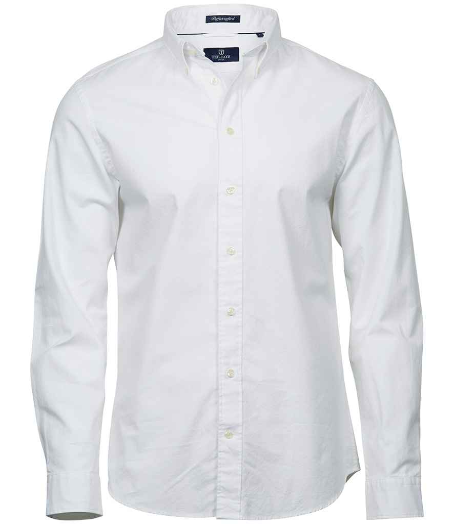 Tee Jays Perfect Long Sleeve Oxford Shirt in White by Tee Jays — Custom branded clothing by Print Press, featuring premium embroidery produced in our specialist print lab in the UK.