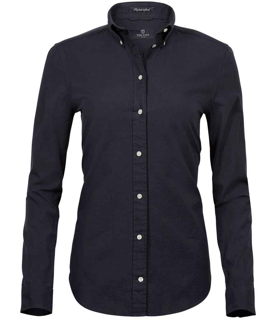 Tee Jays Ladies Perfect Long Sleeve Oxford Shirt in Black by Tee Jays — Custom branded clothing by Print Press, featuring premium embroidery produced in our specialist print lab in the UK.
