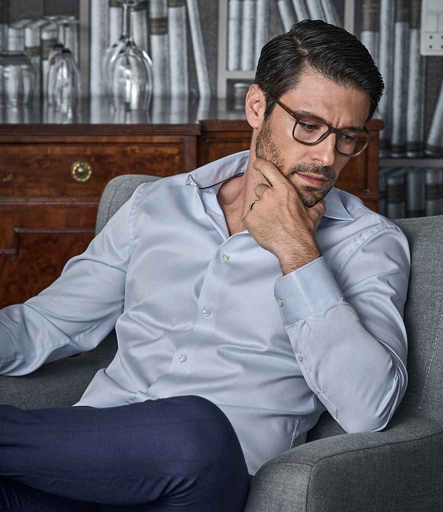 Tee Jays Luxury Slim Fit Long Sleeve Oxford Shirt in Light Blue by Tee Jays — Custom branded clothing by Print Press, featuring premium embroidery produced in our specialist print lab in the UK.