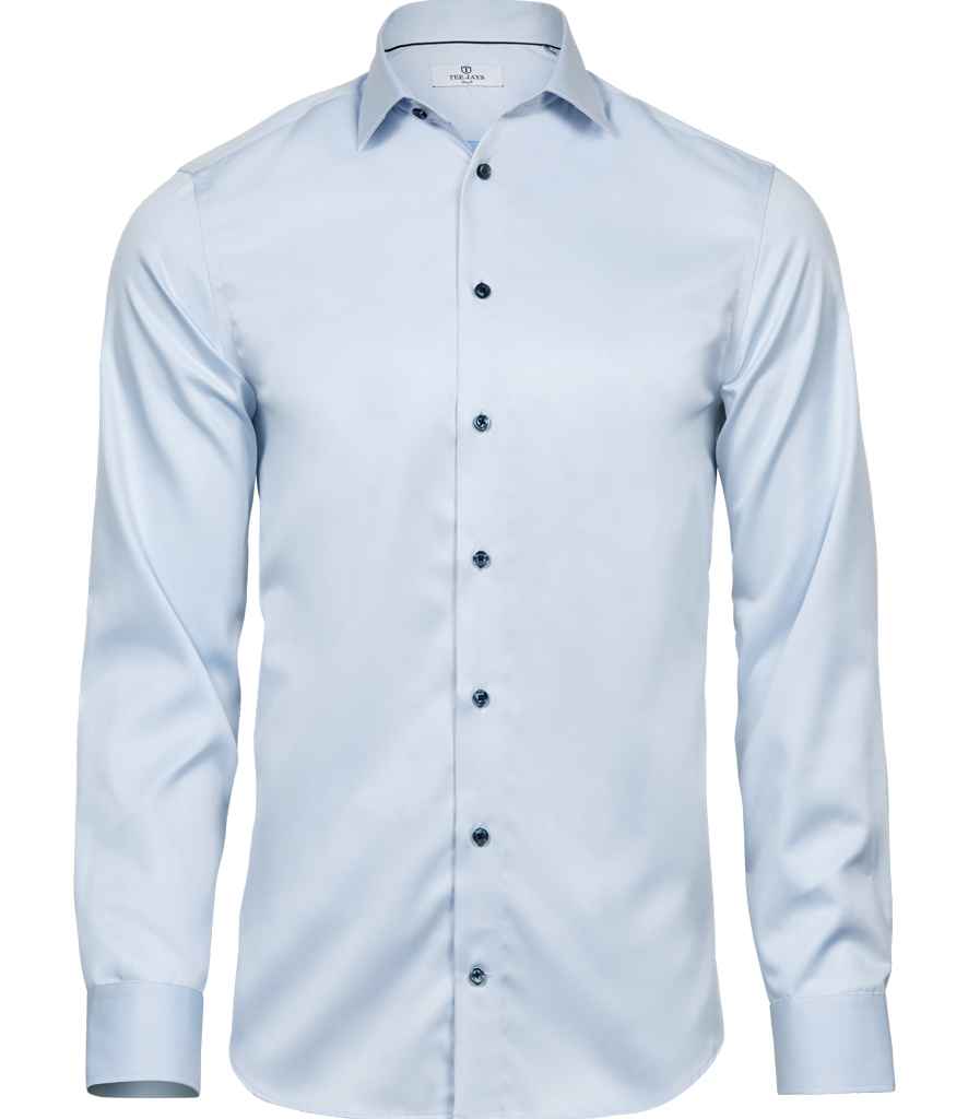 Tee Jays Luxury Slim Fit Long Sleeve Oxford Shirt in Light Blue Blue by Tee Jays — Custom branded clothing by Print Press, featuring premium embroidery produced in our specialist print lab in the UK.