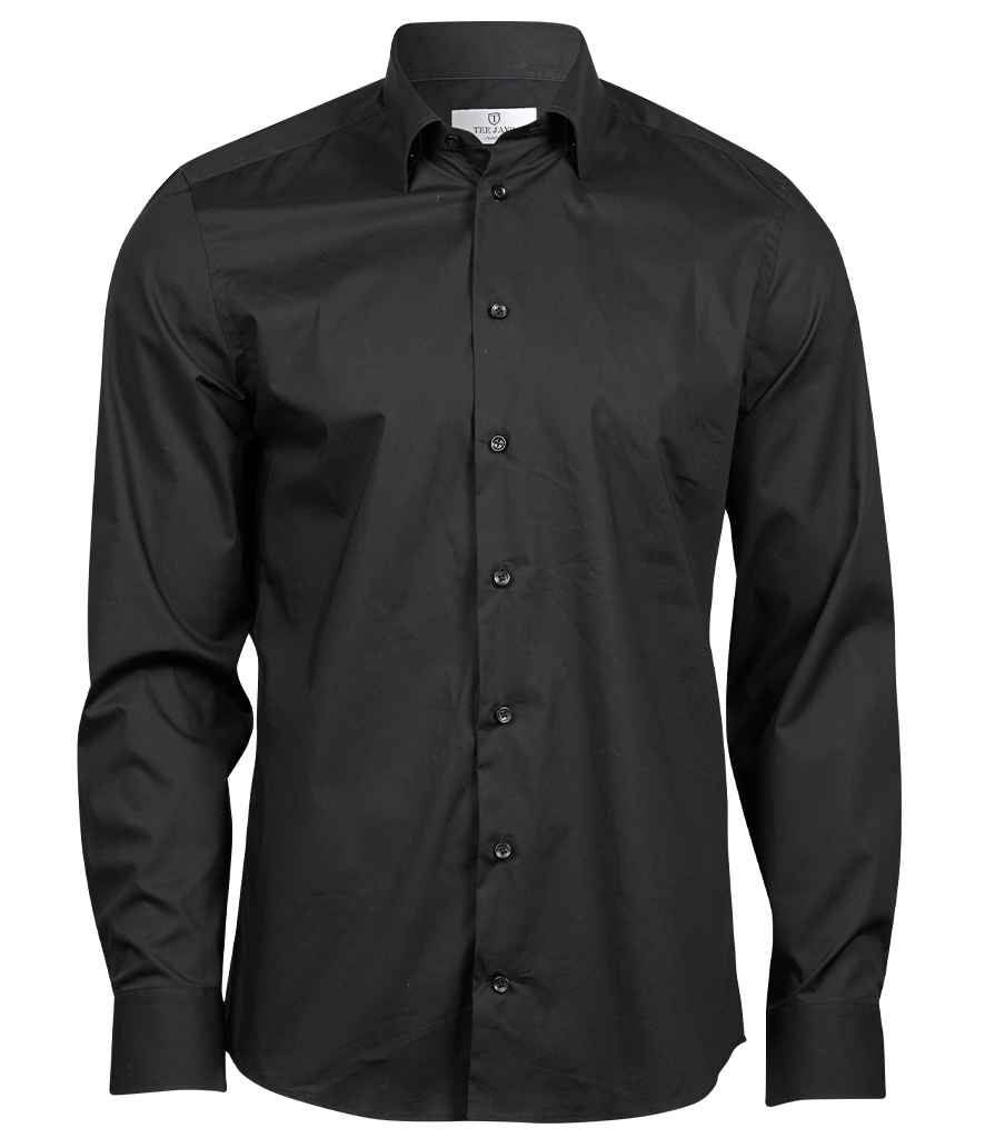 Tee Jays Luxury Stretch Long Sleeve Shirt in Black by Tee Jays — Custom branded clothing by Print Press, featuring premium embroidery produced in our specialist print lab in the UK.