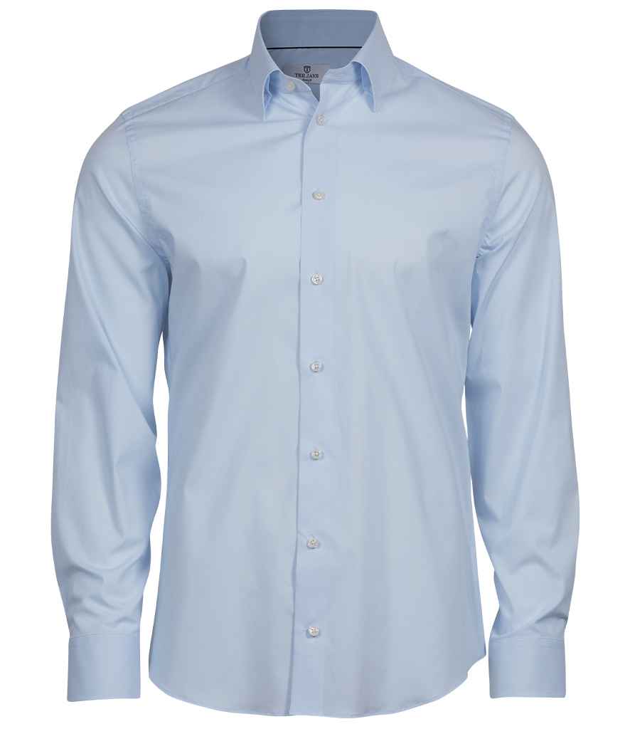 Tee Jays Luxury Stretch Long Sleeve Shirt in Light Blue by Tee Jays — Custom branded clothing by Print Press, featuring premium embroidery produced in our specialist print lab in the UK.