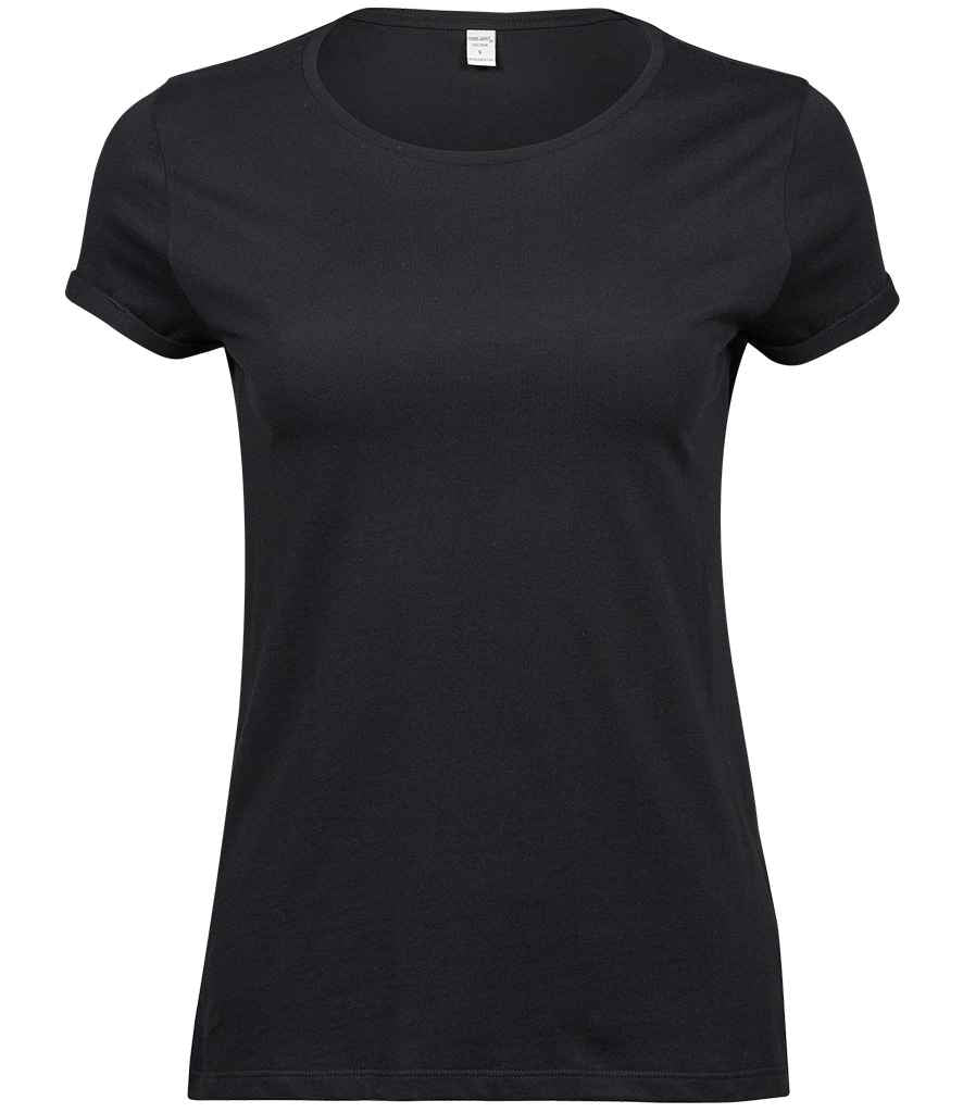Tee Jays Ladies Roll-Up T-Shirt in Black by Tee Jays — Custom branded clothing by Print Press, featuring premium embroidery produced in our specialist print lab in the UK.