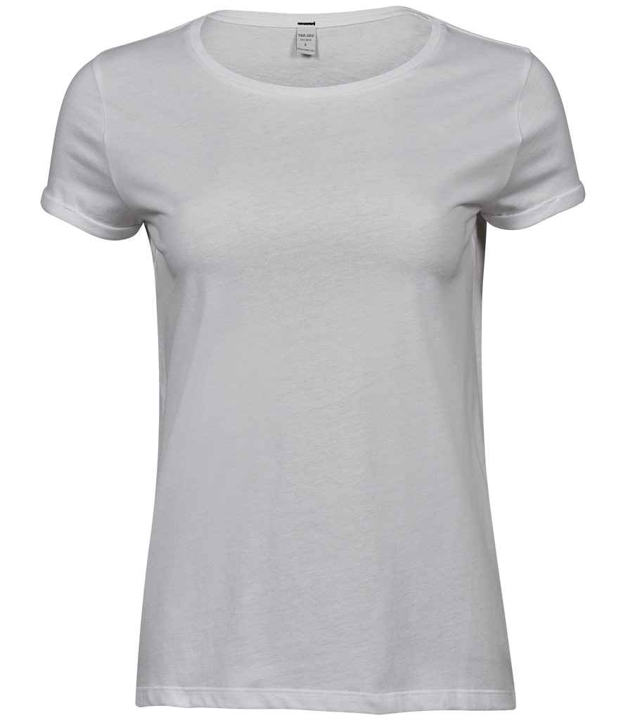 Tee Jays Ladies Roll-Up T-Shirt in White by Tee Jays — Custom branded clothing by Print Press, featuring premium embroidery produced in our specialist print lab in the UK.