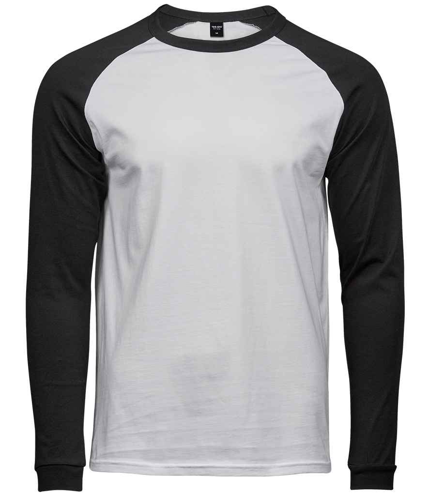 Tee Jays Long Sleeve Baseball T-Shirt in White Black by Tee Jays — Custom branded clothing by Print Press, featuring premium embroidery produced in our specialist print lab in the UK.