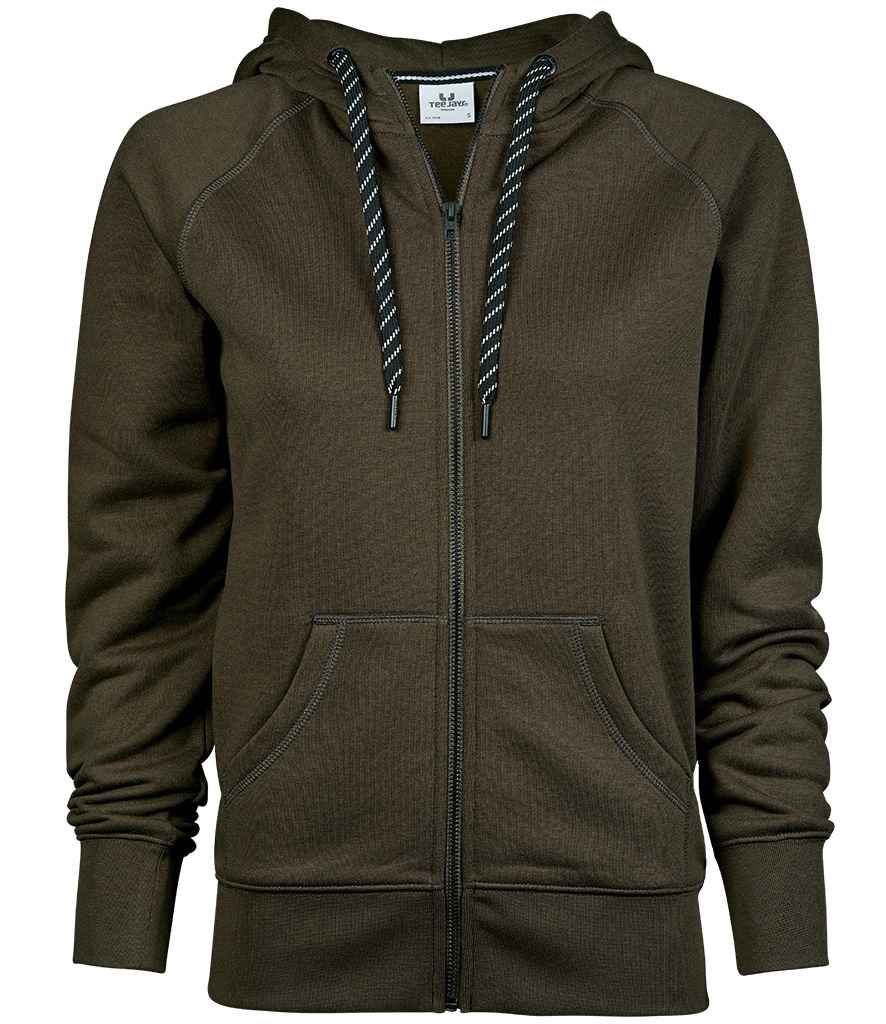 Tee Jays Ladies Fashion Zip Hooded Sweatshirt in by Tee Jays — Custom branded clothing by Print Press, featuring premium embroidery produced in our specialist print lab in the UK.