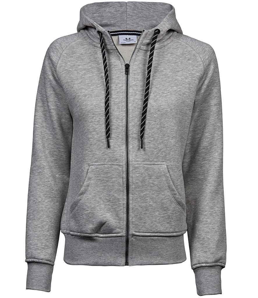 Tee Jays Ladies Fashion Zip Hooded Sweatshirt in Heather Grey by Tee Jays — Custom branded clothing by Print Press, featuring premium embroidery produced in our specialist print lab in the UK.