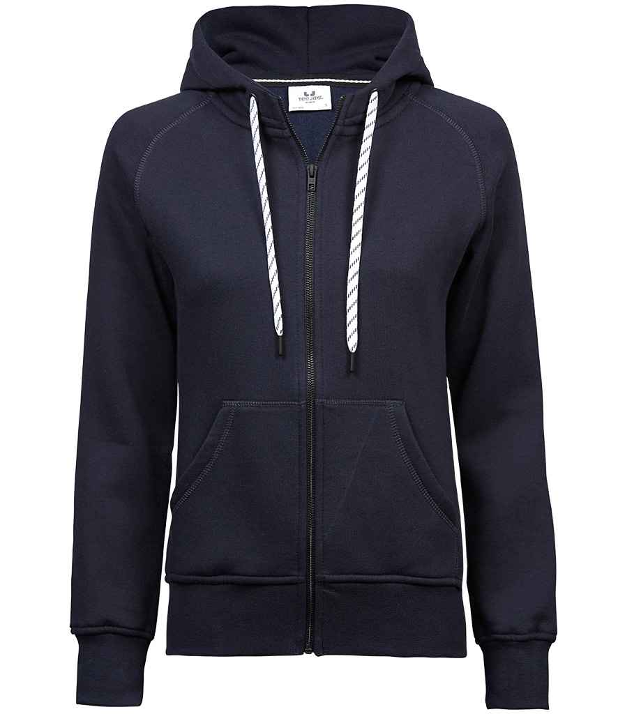 Tee Jays Ladies Fashion Zip Hooded Sweatshirt in Navy by Tee Jays — Custom branded clothing by Print Press, featuring premium embroidery produced in our specialist print lab in the UK.