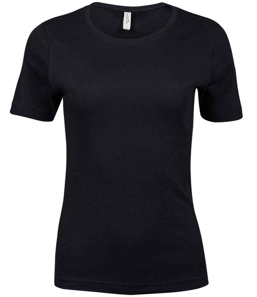 Tee Jays Ladies Interlock T-Shirt in Black by Tee Jays — Custom branded clothing by Print Press, featuring premium embroidery produced in our specialist print lab in the UK.