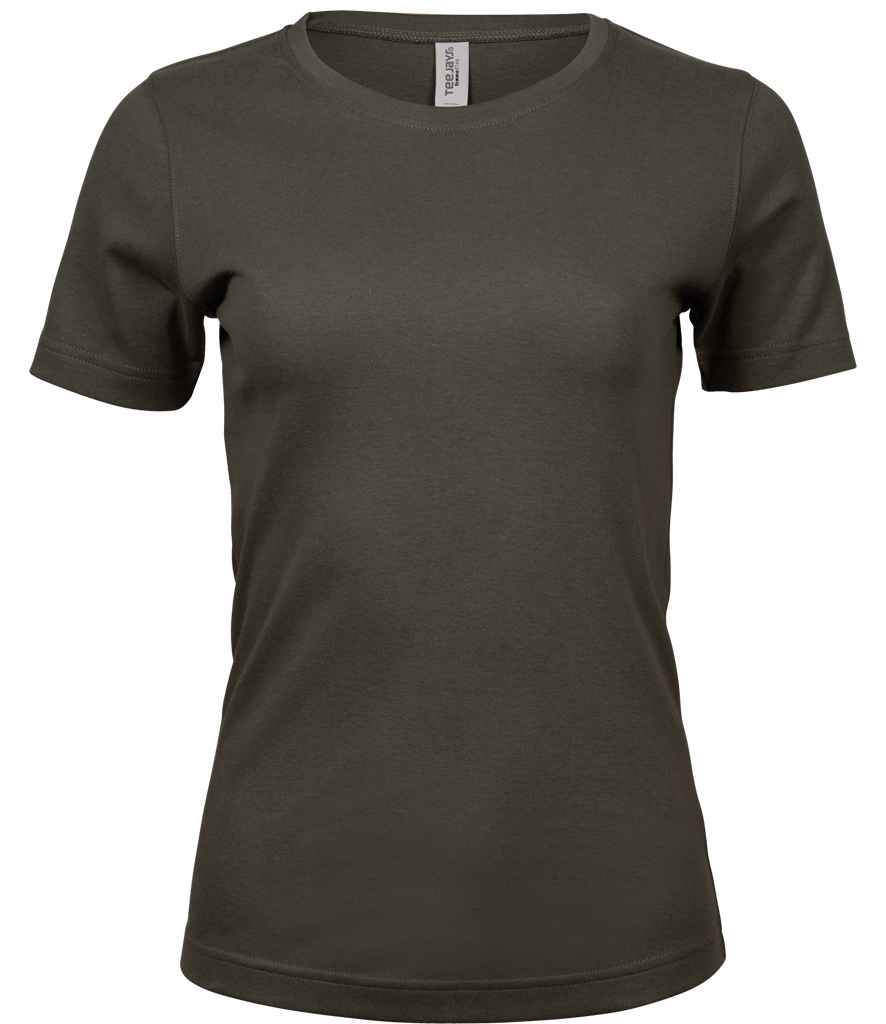 Tee Jays Ladies Interlock T-Shirt in Dark Olive by Tee Jays — Custom branded clothing by Print Press, featuring premium embroidery produced in our specialist print lab in the UK.
