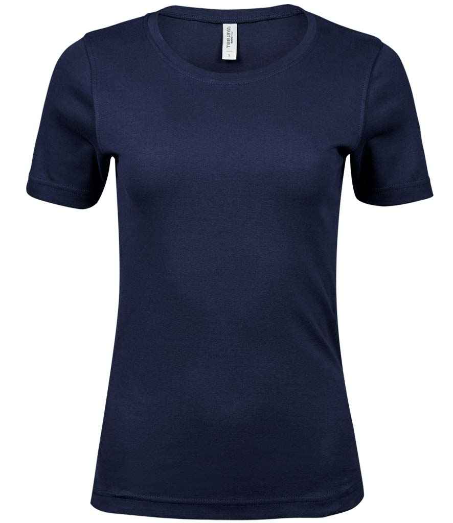 Tee Jays Ladies Interlock T-Shirt in Navy by Tee Jays — Custom branded clothing by Print Press, featuring premium embroidery produced in our specialist print lab in the UK.