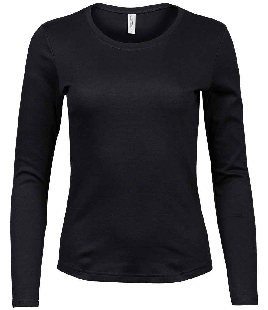 Tee Jays Ladies Long Sleeve Interlock T-Shirt in Black by Tee Jays — Custom branded clothing by Print Press, featuring premium embroidery produced in our specialist print lab in the UK.
