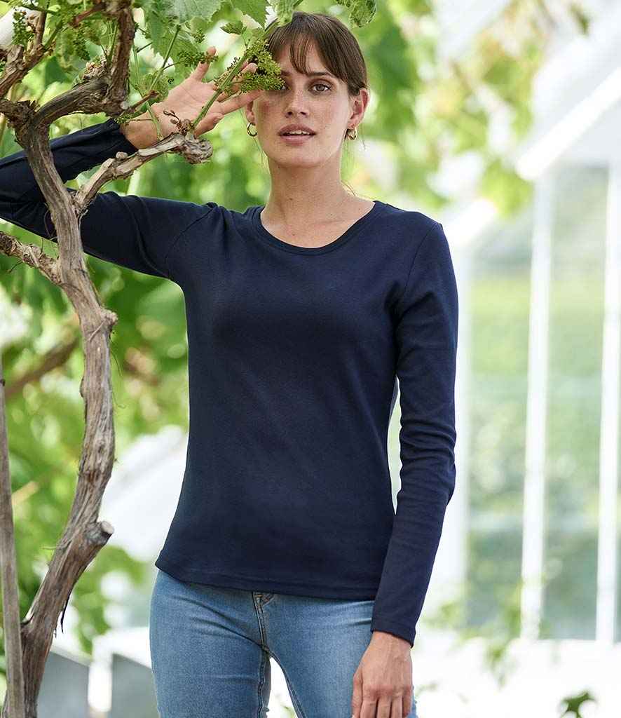 Tee Jays Ladies Long Sleeve Interlock T-Shirt in Navy by Tee Jays — Custom branded clothing by Print Press, featuring premium embroidery produced in our specialist print lab in the UK.