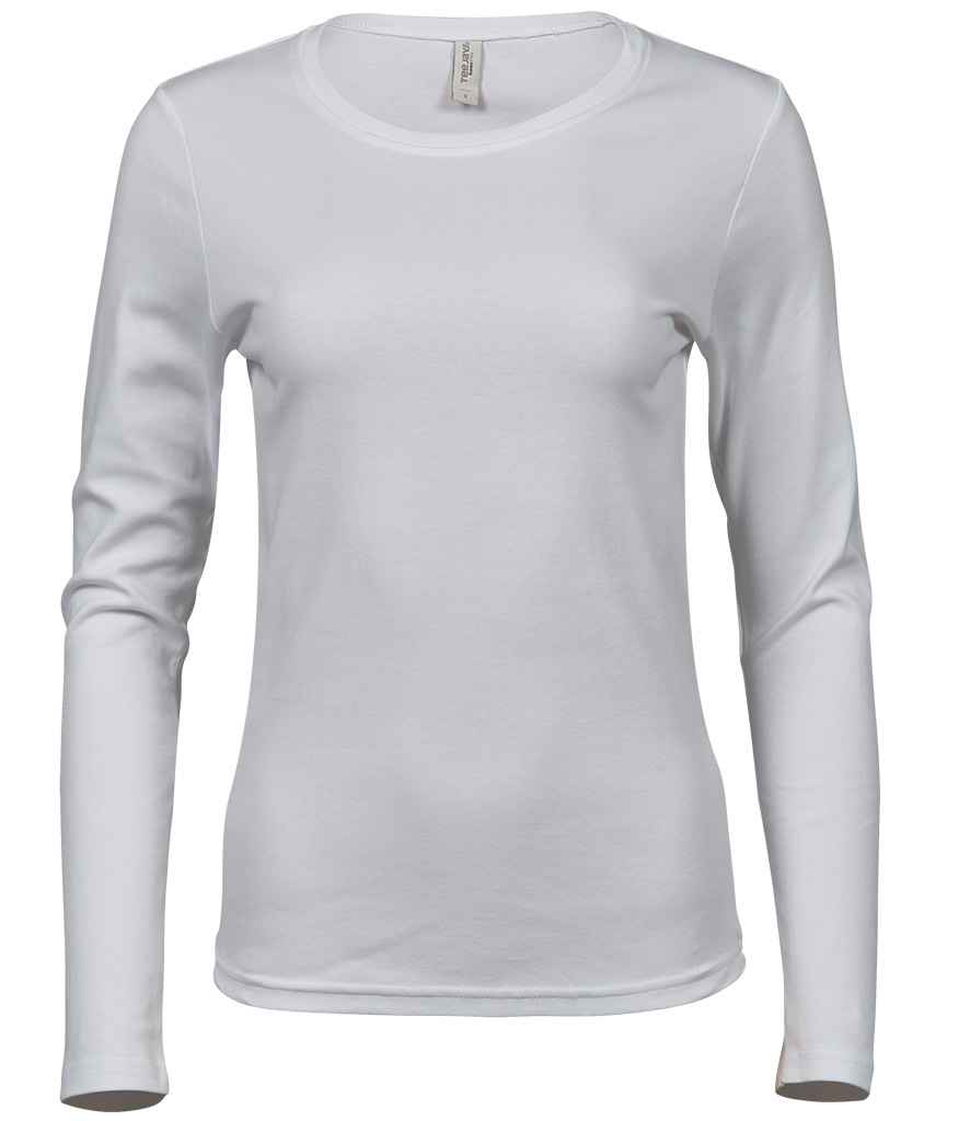 Tee Jays Ladies Long Sleeve Interlock T-Shirt in White by Tee Jays — Custom branded clothing by Print Press, featuring premium embroidery produced in our specialist print lab in the UK.