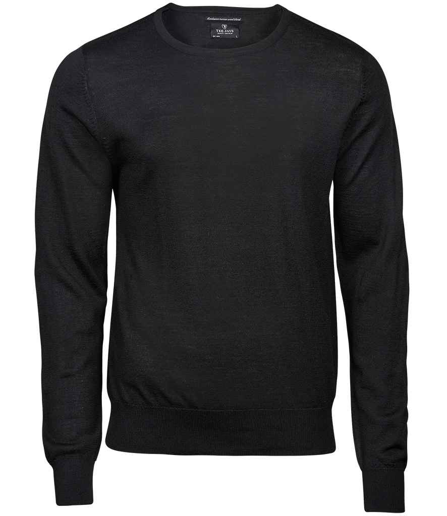 Tee Jays Merino Blend Crew Neck Sweater in Black by Tee Jays — Custom branded clothing by Print Press, featuring premium embroidery produced in our specialist print lab in the UK.