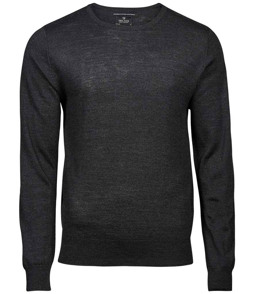 Tee Jays Merino Blend Crew Neck Sweater in Dark Grey by Tee Jays — Custom branded clothing by Print Press, featuring premium embroidery produced in our specialist print lab in the UK.