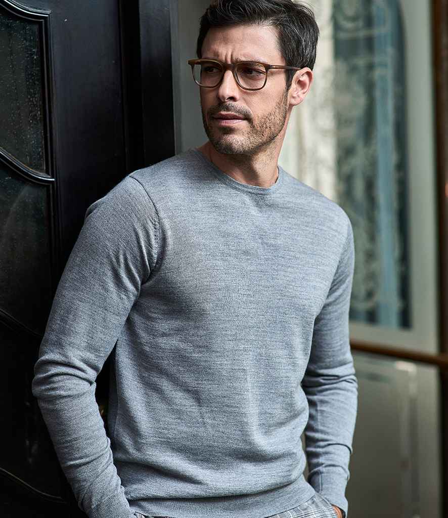 Tee Jays Merino Blend Crew Neck Sweater in Light Grey by Tee Jays — Custom branded clothing by Print Press, featuring premium embroidery produced in our specialist print lab in the UK.