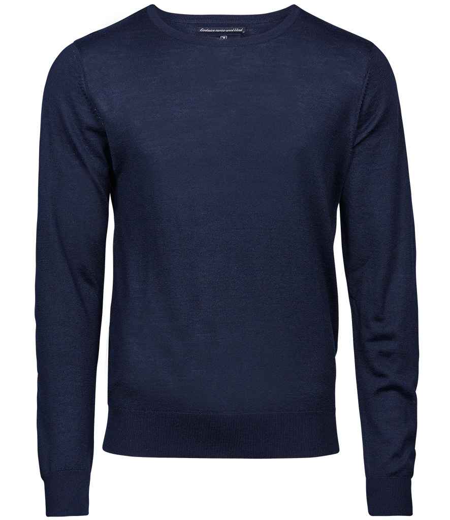 Tee Jays Merino Blend Crew Neck Sweater in Navy by Tee Jays — Custom branded clothing by Print Press, featuring premium embroidery produced in our specialist print lab in the UK.