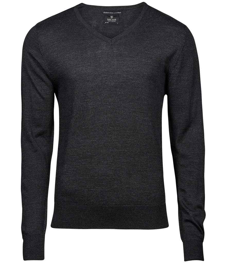 Tee Jays Merino Blend V Neck Sweater in Dark Grey by Tee Jays — Custom branded clothing by Print Press, featuring premium embroidery produced in our specialist print lab in the UK.