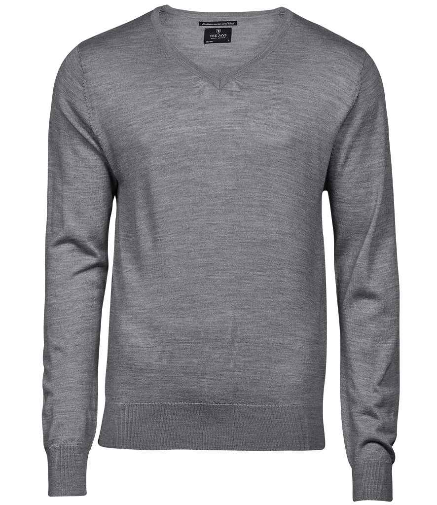 Tee Jays Merino Blend V Neck Sweater in Light Grey by Tee Jays — Custom branded clothing by Print Press, featuring premium embroidery produced in our specialist print lab in the UK.