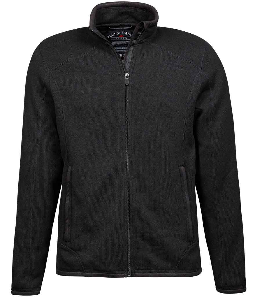 Tee Jays Knitted Outdoor Fleece Jacket in Black by Tee Jays — Custom branded clothing by Print Press, featuring premium embroidery produced in our specialist print lab in the UK.