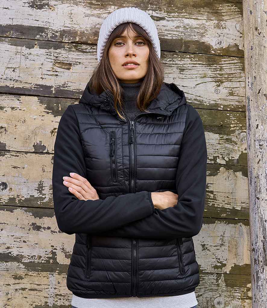 Tee Jays Ladies Crossover Hooded Jacket in Black Black by Tee Jays — Custom branded clothing by Print Press, featuring premium embroidery produced in our specialist print lab in the UK.