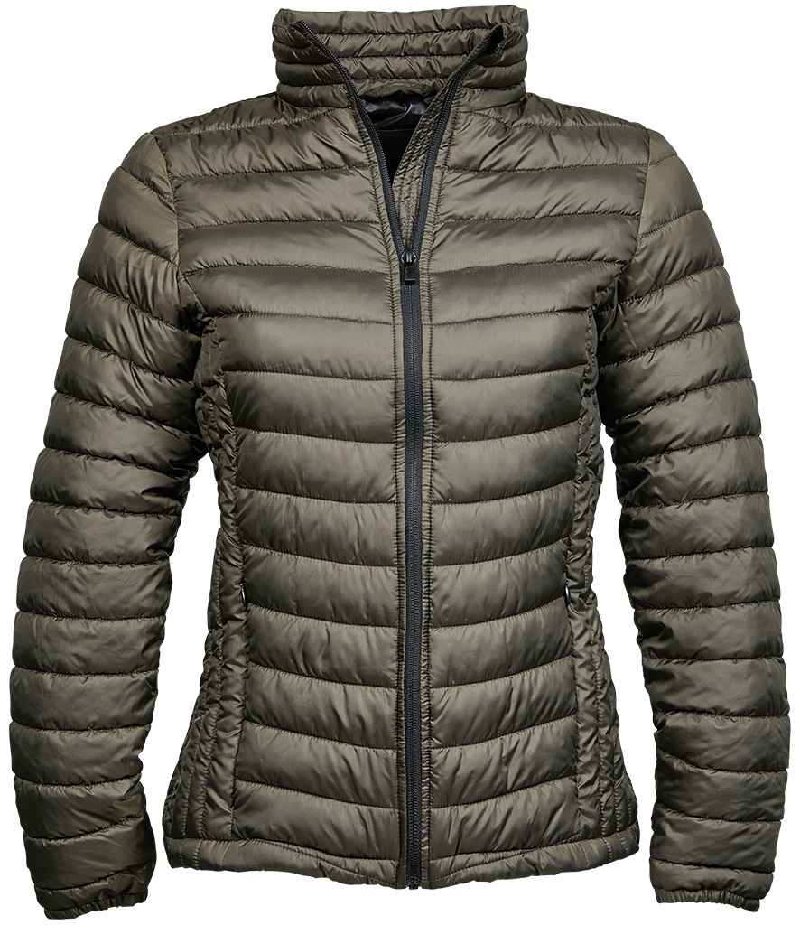 Tee Jays Ladies Zepelin Padded Jacket in Dark Olive by Tee Jays — Custom branded clothing by Print Press, featuring premium embroidery produced in our specialist print lab in the UK.