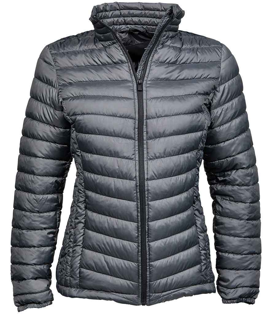 Tee Jays Ladies Zepelin Padded Jacket in Space Grey by Tee Jays — Custom branded clothing by Print Press, featuring premium embroidery produced in our specialist print lab in the UK.