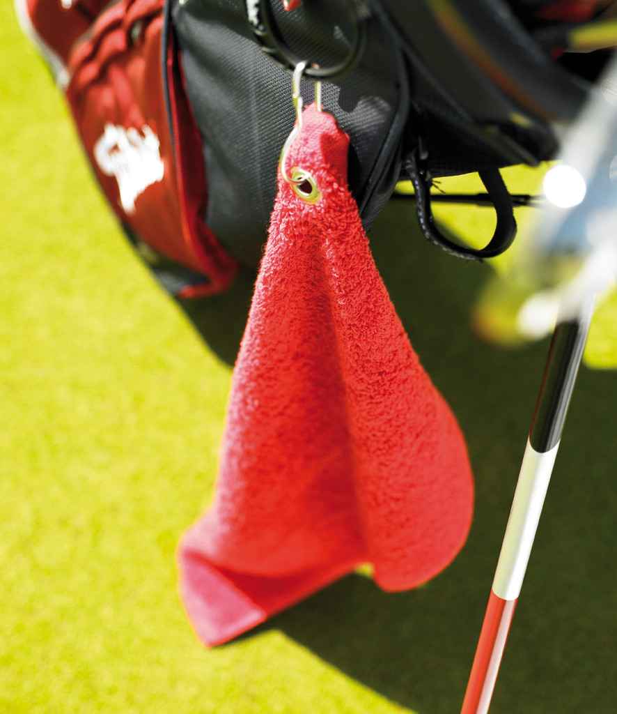 Towel City Luxury Golf Towel in ONE Red by Towel City — Custom branded clothing by Print Press, featuring premium embroidery produced in our specialist print lab in the UK.