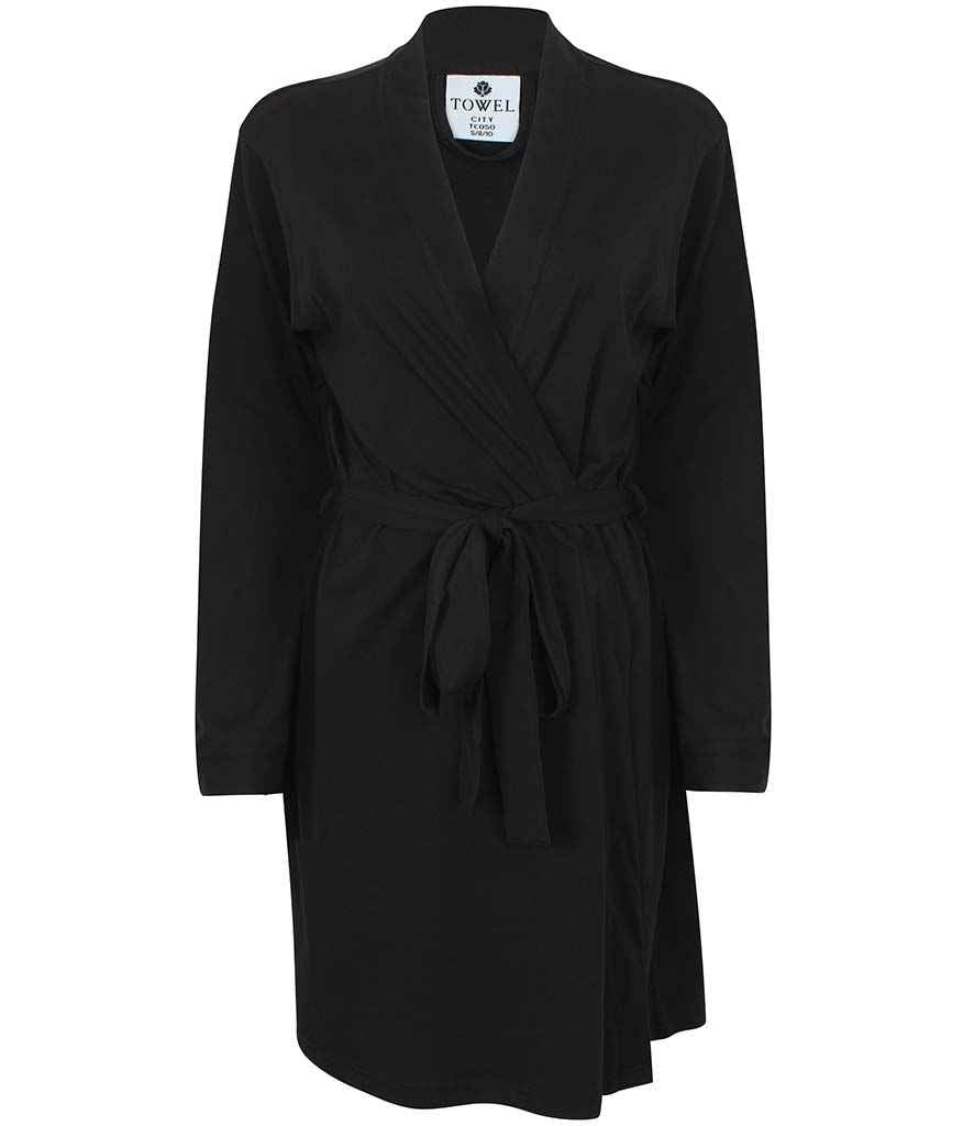 Towel City Ladies Cotton Wrap Robe in Black by Towel City — Custom branded clothing by Print Press, featuring premium embroidery produced in our specialist print lab in the UK.