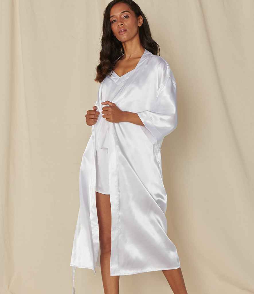 Towel City Ladies Satin Robe in White by Towel City — Custom branded clothing by Print Press, featuring premium embroidery produced in our specialist print lab in the UK.