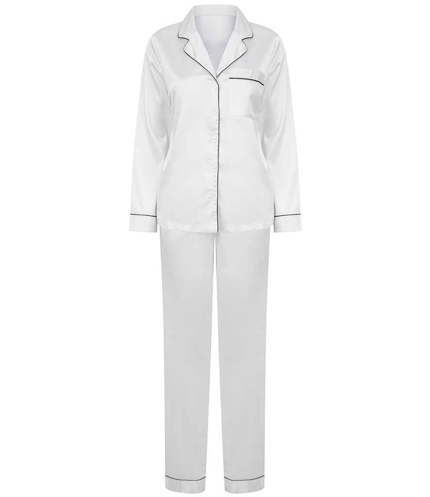 Towel City Ladies Satin Long PJ's in by Towel City — Custom branded clothing by Print Press, featuring premium embroidery produced in our specialist print lab in the UK.