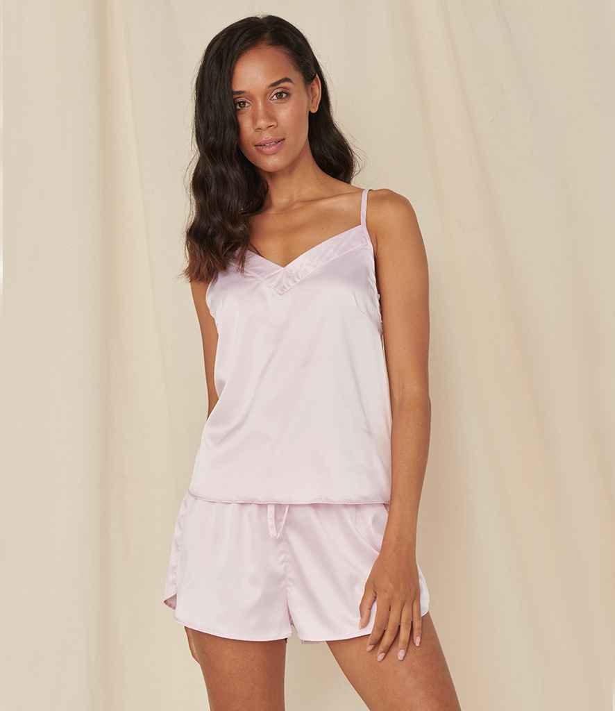 Towel City Ladies Satin Cami Short PJ's in Light Pink by Towel City — Custom branded clothing by Print Press, featuring premium embroidery produced in our specialist print lab in the UK.