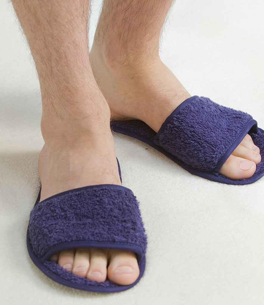 Towel City Classic Terry Slippers in Navy by Towel City — Custom branded clothing by Print Press, featuring premium embroidery produced in our specialist print lab in the UK.