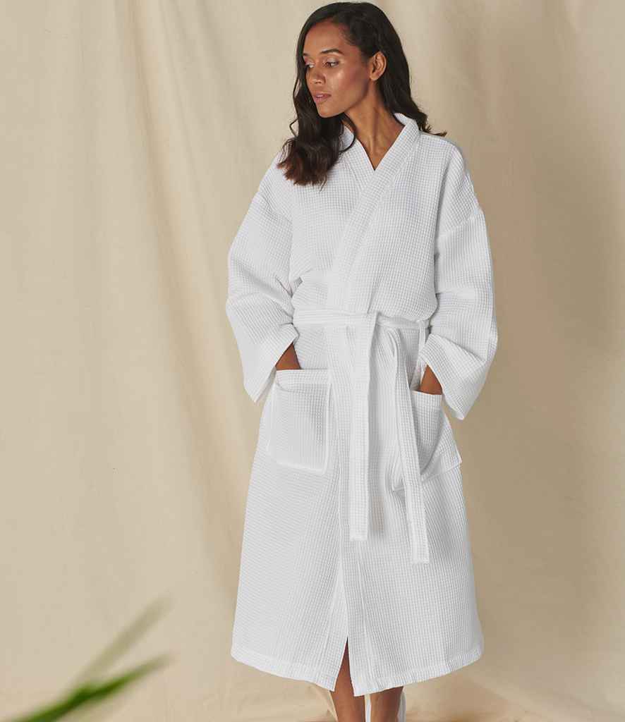 Towel City Waffle Robe in White by Towel City — Custom branded clothing by Print Press, featuring premium embroidery produced in our specialist print lab in the UK.