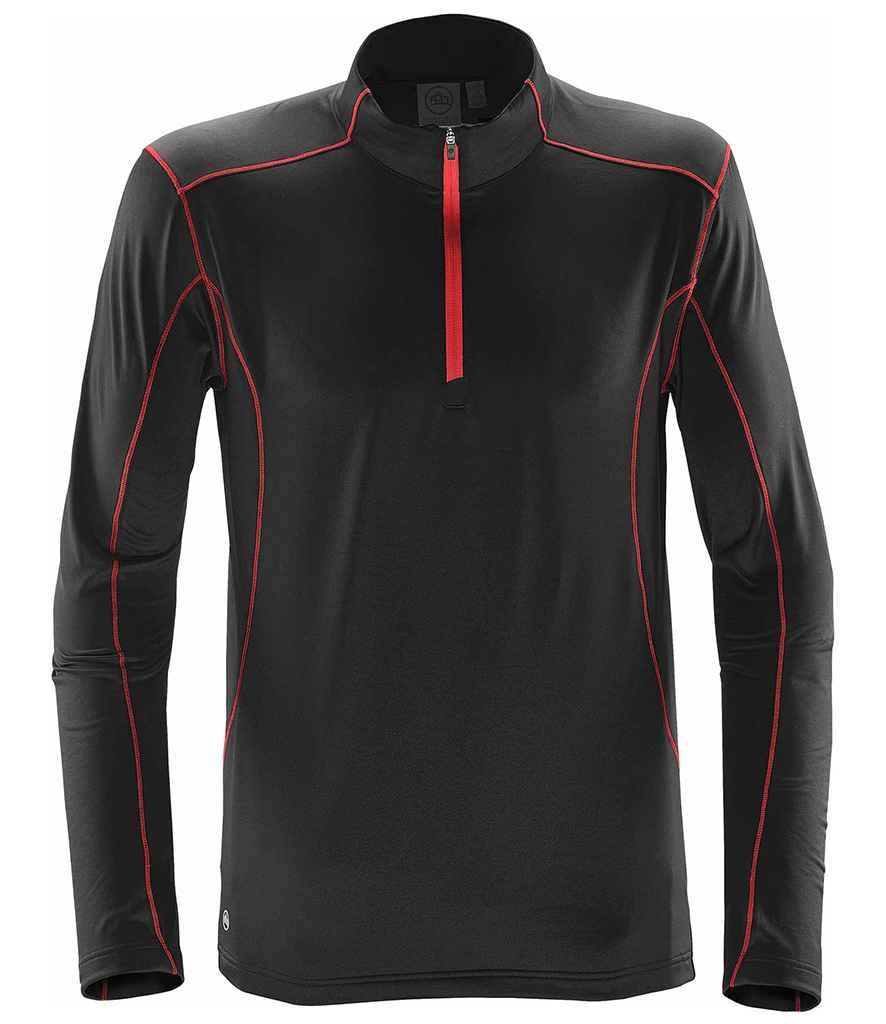 Stormtech Pulse Fleece Pullover Zip Neck Top in Black Bright Red by Stormtech — Custom branded clothing by Print Press, featuring premium embroidery produced in our specialist print lab in the UK.