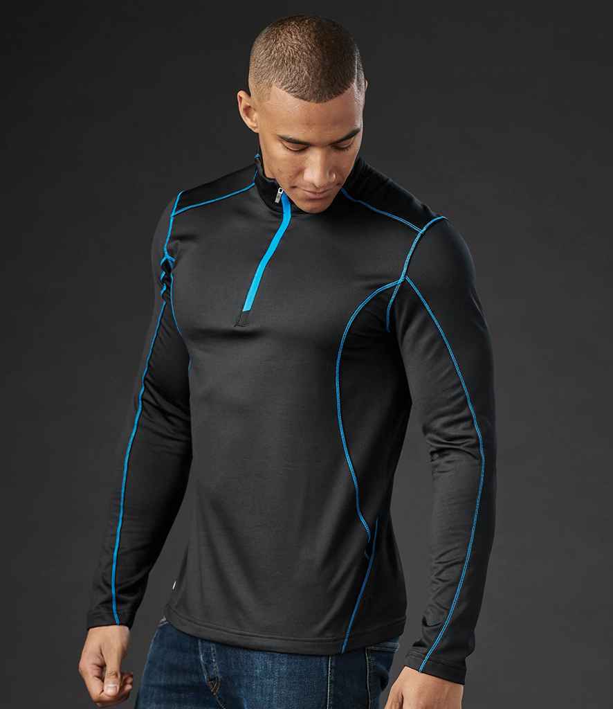 Stormtech Pulse Fleece Pullover Zip Neck Top in Black Electric Blue by Stormtech — Custom branded clothing by Print Press, featuring premium embroidery produced in our specialist print lab in the UK.