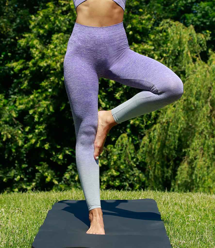 Tombo Ladies Seamless Fade Out Leggings in Purple Light Grey Marl by Tombo — Custom branded clothing by Print Press, featuring premium embroidery produced in our specialist print lab in the UK.