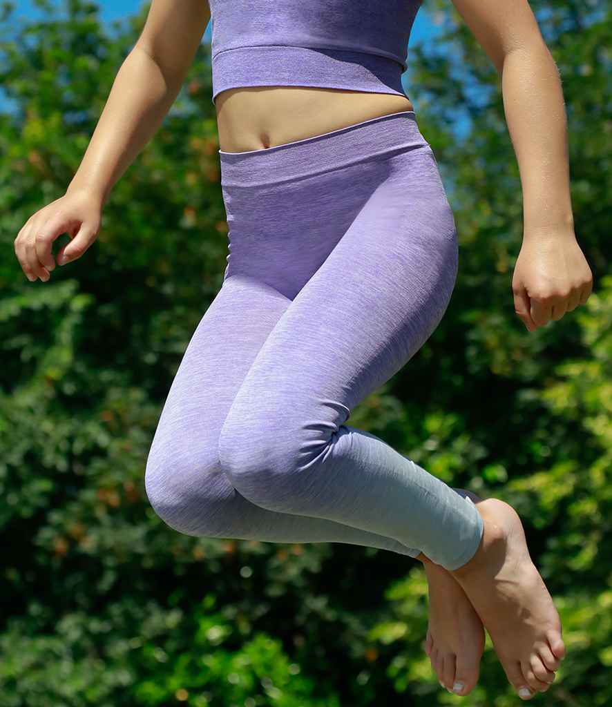 Tombo Kids Seamless Fade Out Leggings in Purple Light Grey Marl by Tombo — Custom branded clothing by Print Press, featuring premium embroidery produced in our specialist print lab in the UK.