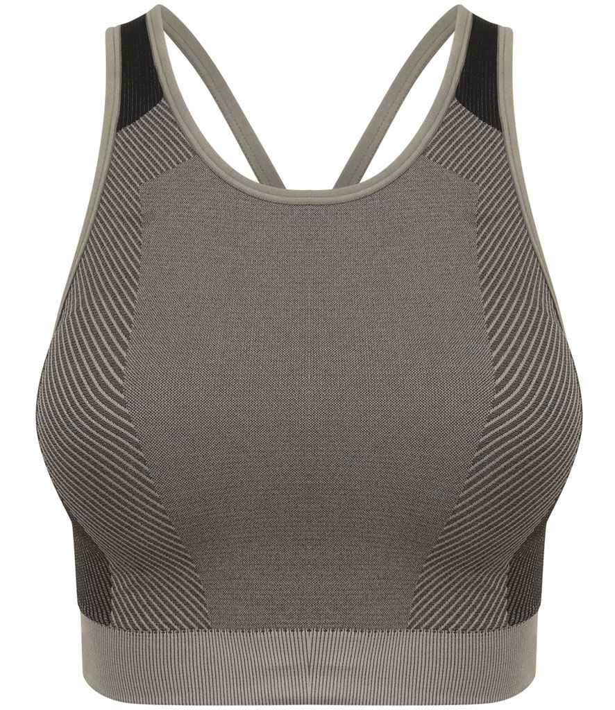 Tombo Ladies Seamless Panelled Crop Top in Light Grey Black by Tombo — Custom branded clothing by Print Press, featuring premium embroidery produced in our specialist print lab in the UK.