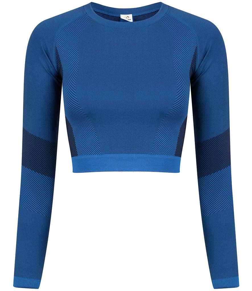 Tombo Ladies Seamless Panelled Long Sleeve Crop Top in Bright Blue Navy by Tombo — Custom branded clothing by Print Press, featuring premium embroidery produced in our specialist print lab in the UK.
