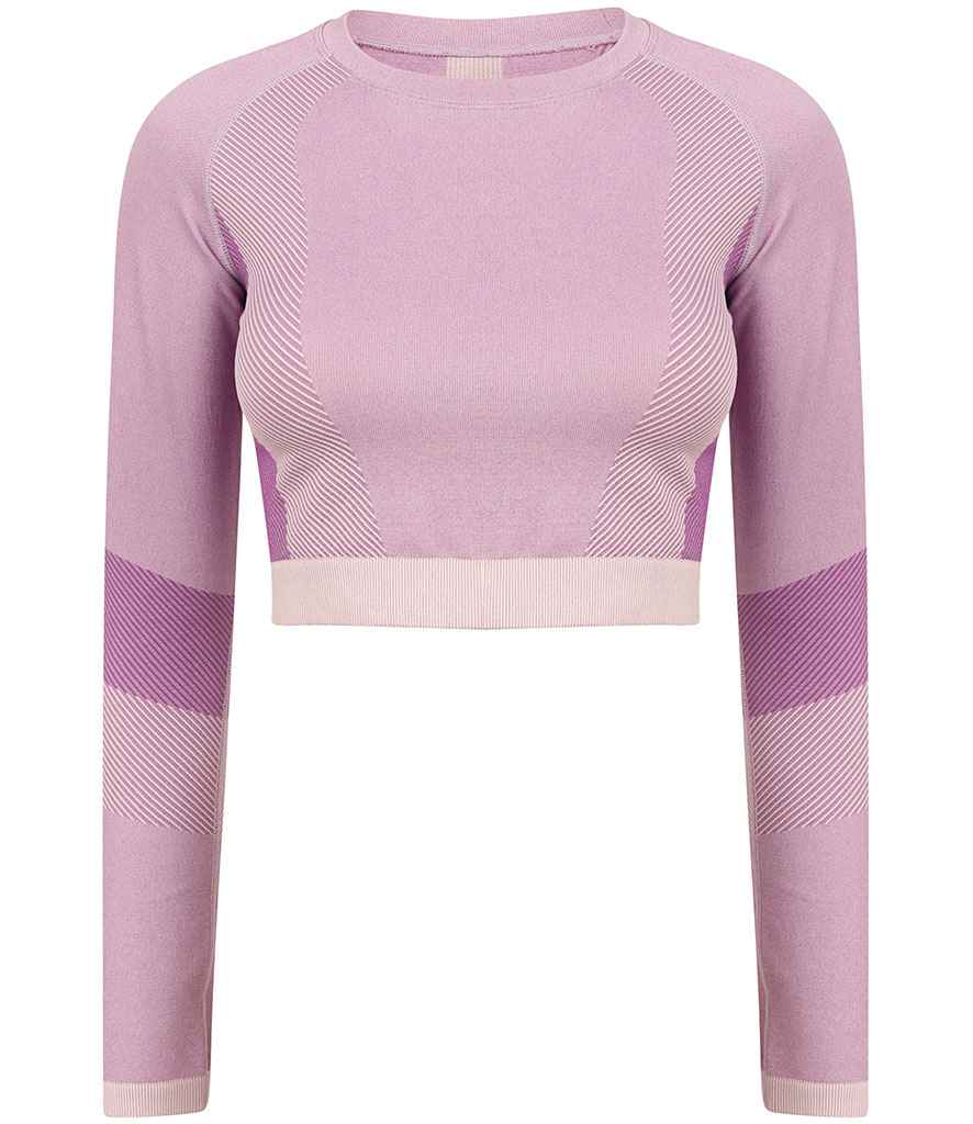 Tombo Ladies Seamless Panelled Long Sleeve Crop Top in Light Pink Purple by Tombo — Custom branded clothing by Print Press, featuring premium embroidery produced in our specialist print lab in the UK.