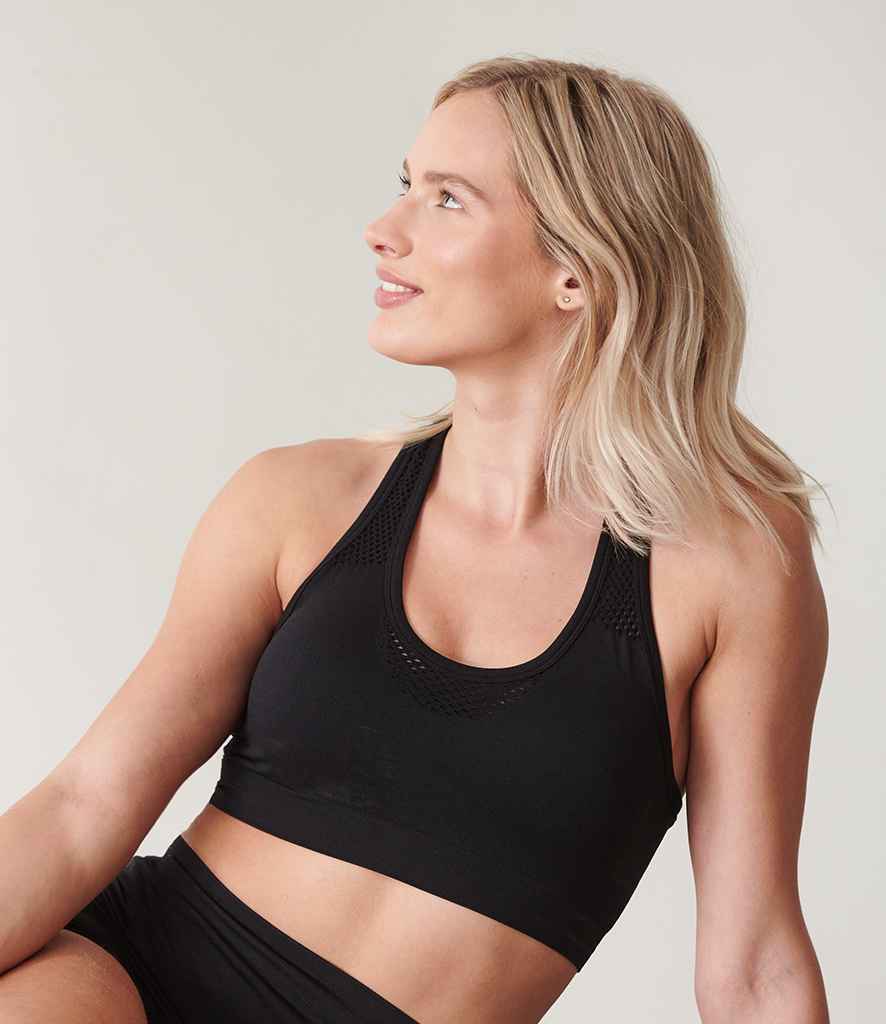 Tombo Ladies Seamless Crop Top in Black by Tombo — Custom branded clothing by Print Press, featuring premium embroidery produced in our specialist print lab in the UK.