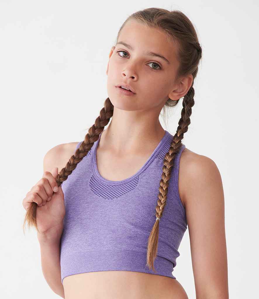 Tombo Kids Seamless Crop Top in Purple Marl by Tombo — Custom branded clothing by Print Press, featuring premium embroidery produced in our specialist print lab in the UK.